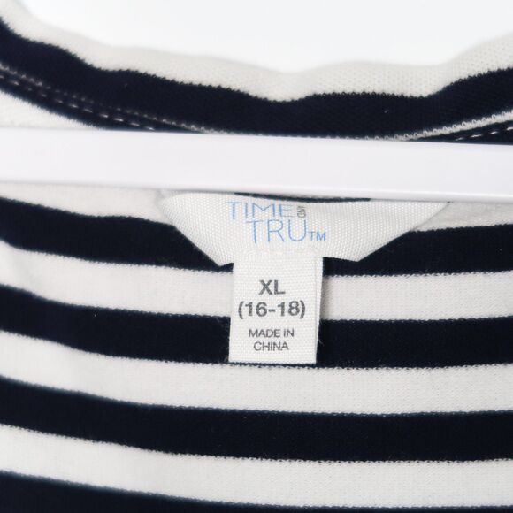 Time and Tru Dress Size XL Navy Blue Striped High Lo Maxi Vacation Resort‎ - Picture 2 of 7